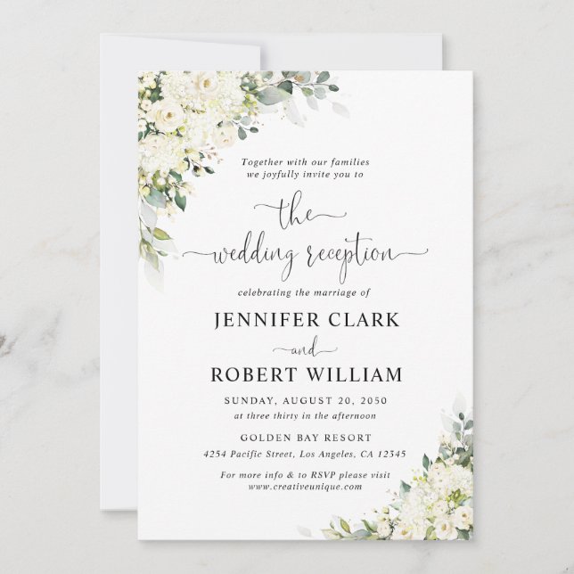 Convite de Recepção de Casamento Floral Branco Ele (Frente)