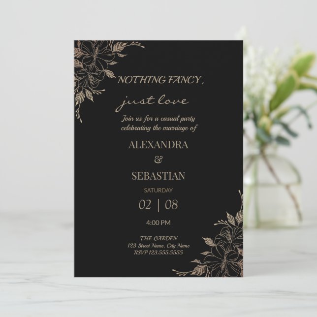 Convite de Recepção de Casamento Floral Lines (Em pé/Frente)