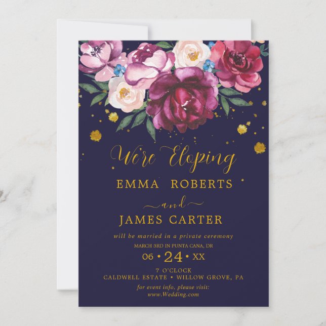 Convite de Recepção de Casamento Fugitivo Floral d (Frente)