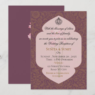 Convite de Recepção de Casamento Indiano de Luxo
