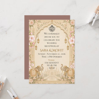 Convite de Recepção de Casamento Indiano Elegante