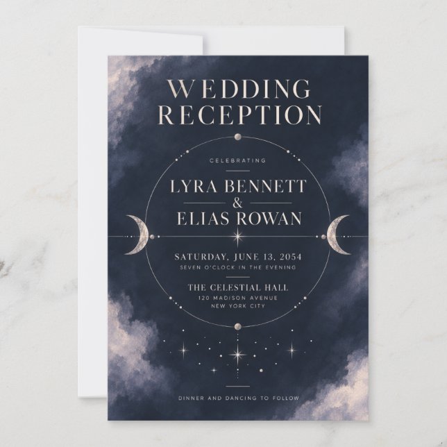 Convite de Recepção de Casamento | Lua Celestial (Frente)