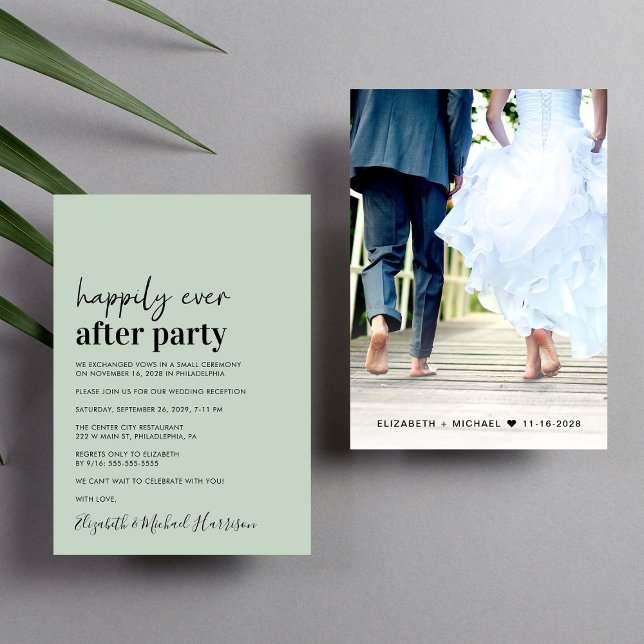 Convite de Recepção de Casamento Minimalista Foto  (An chic Happily Ever After Party invitation for your wedding celebration)