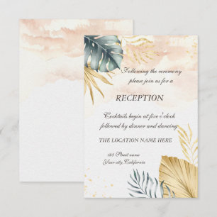 Convite de Recepção de Casamento na Praia com Folh