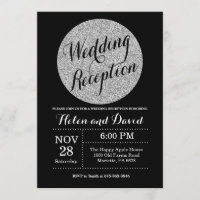 Convite de Recepção de Casamento Preto com Brilho 