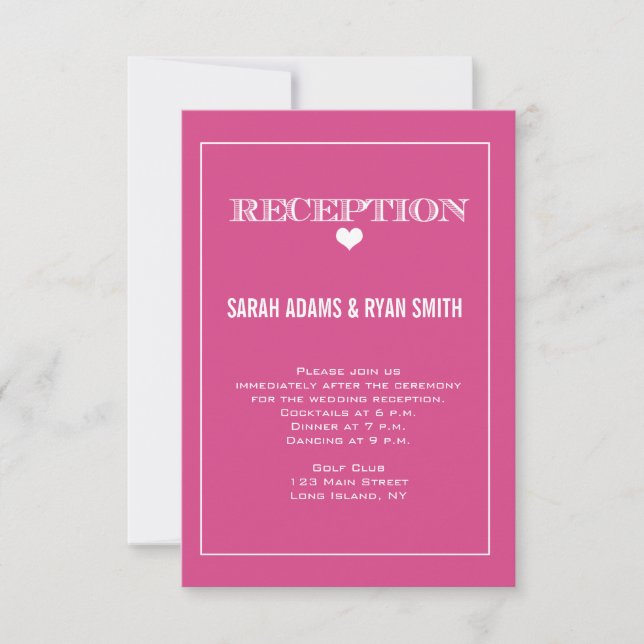 Convite de Recepção de Casamento Rosa Coração Fofo (Frente)