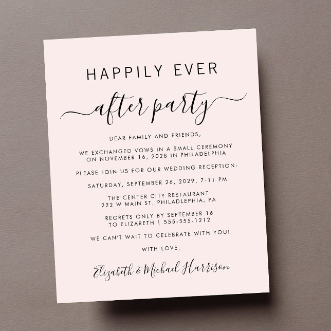 Convite de Recepção de casamento Rosa de Foto de O (A chic budget-friendly Happily Ever After Party invitation for your wedding celebration)