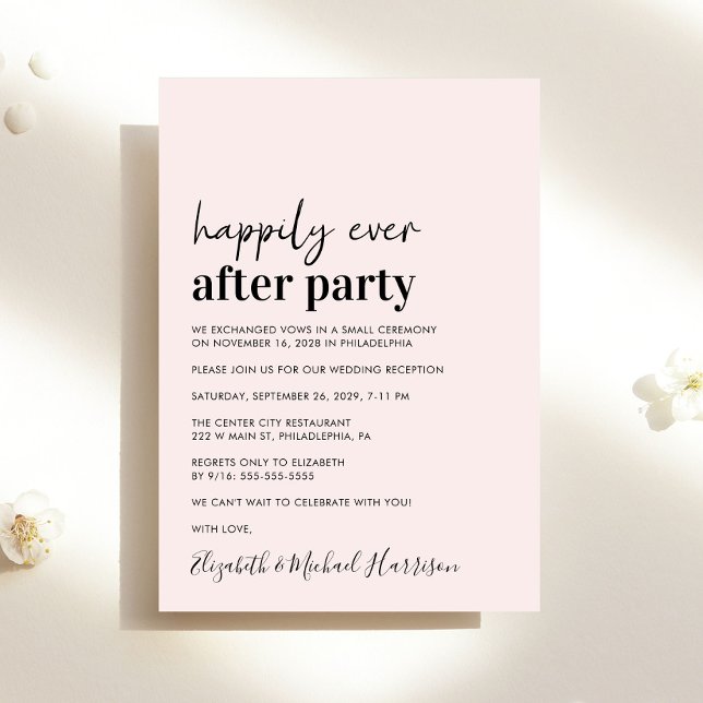 Convite de Recepção de Casamento Rosa Minimalista  (An chic Happily Ever After Party invitation for your wedding celebration)