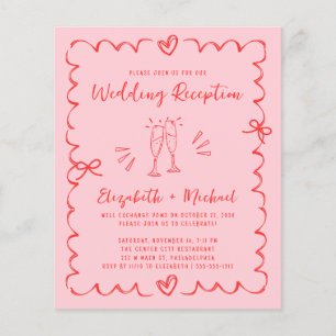 Convite de Recepção de Casamento Vermelho Rosa Cap