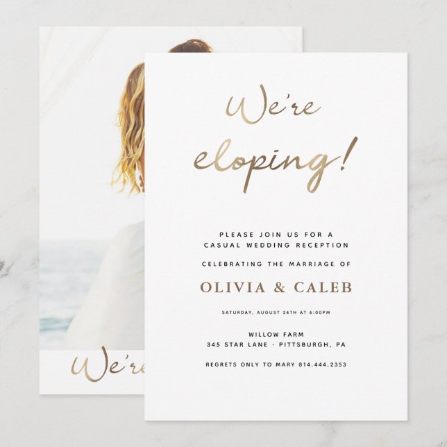 Convite de recepção de casamento We're Eloping (Frente/Verso)