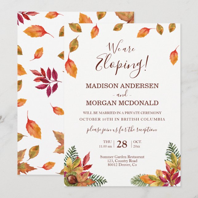 Convite de recepção de fuga para o outono (Frente/Verso)