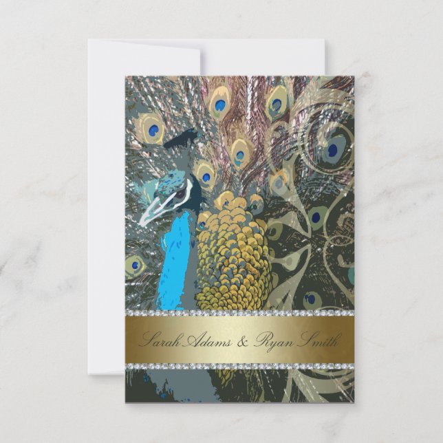 Convite de Recepção Elegante Pavão Dourado (Frente)