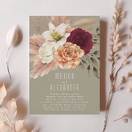 Convite de Recepção Floral Burgundy Rústico