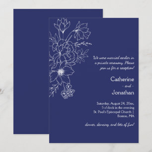 Convite de Recepção Floral Desenhado à Mão em Azul