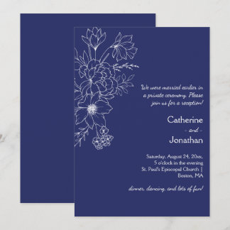 Convite de Recepção Floral Desenhado à Mão em Azul