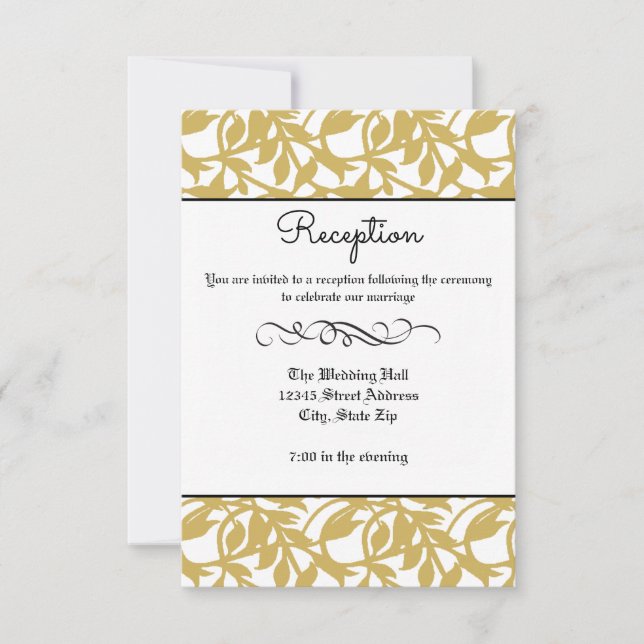 Convite de Recepção - Floreio Formal Retro Dourado (Frente)