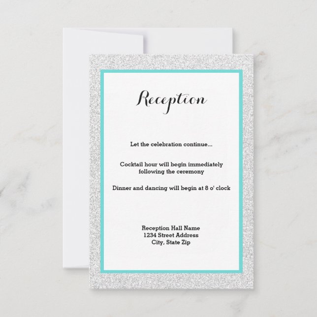 Convite de Recepção - Moldura Teal e Brilho Branco (Frente)