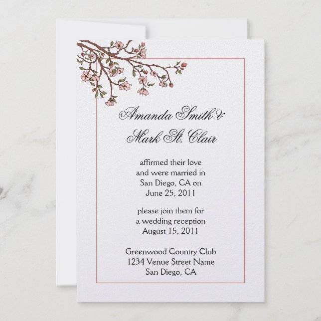 Convite de Recepção Pós-Casamento com Cerejeiras R (Frente)