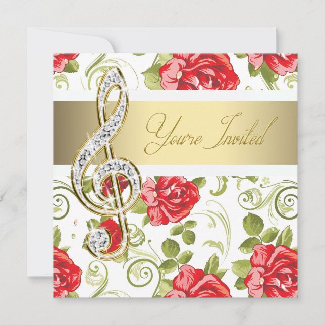 Convite de Recital de Treble Clef em Ouro Rosa Ver (Frente)