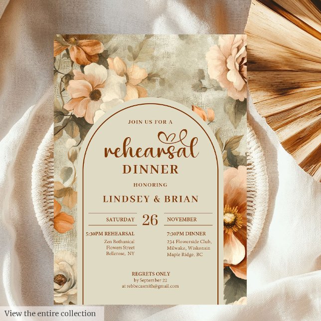 Convite de Rehearsal Floral Marfim Ferrugem de Jar (Garden Rust Ivory Floral Rehearsal Invitation)