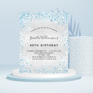Convite de relâmpago azul de prata de aniversári