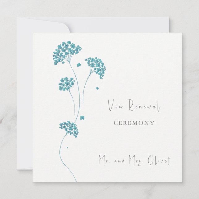 Convite de Renovação de Votos com Flores Turquesa  (Frente)