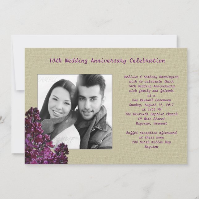 Convite de Renovação de Votos com Lilases Roxos e  (Frente)