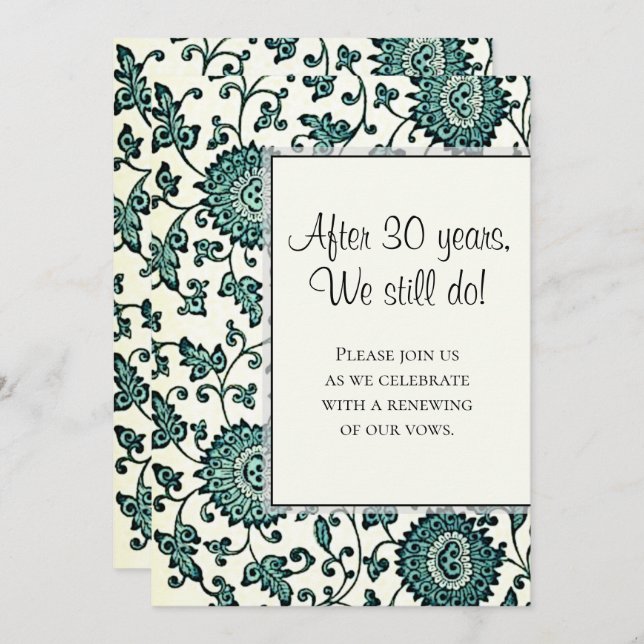 Convite de Renovação de Votos com Padrão Floral em (Frente/Verso)
