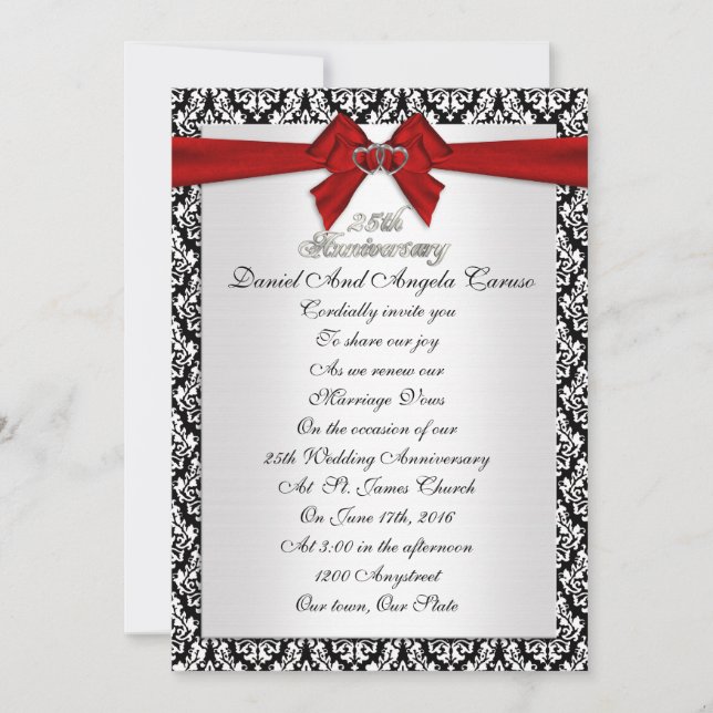 Convite de renovação de votos de aniversário de 25 (Frente)