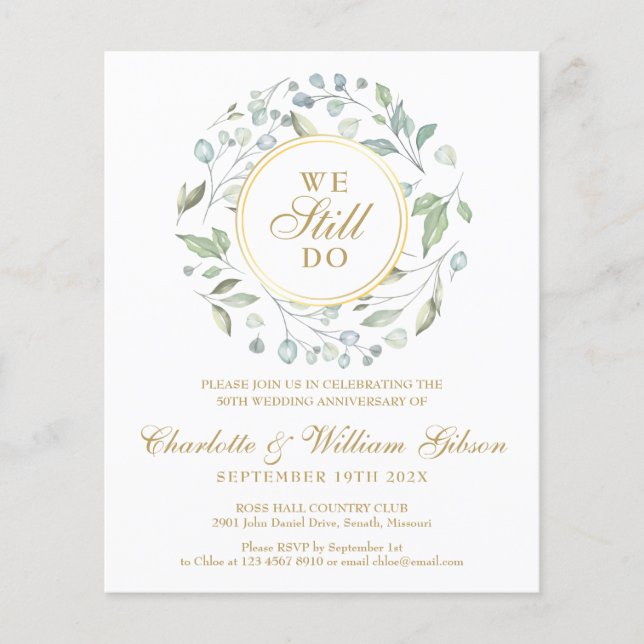 Convite de Renovação de Votos de Aniversário de 50 (Frente)