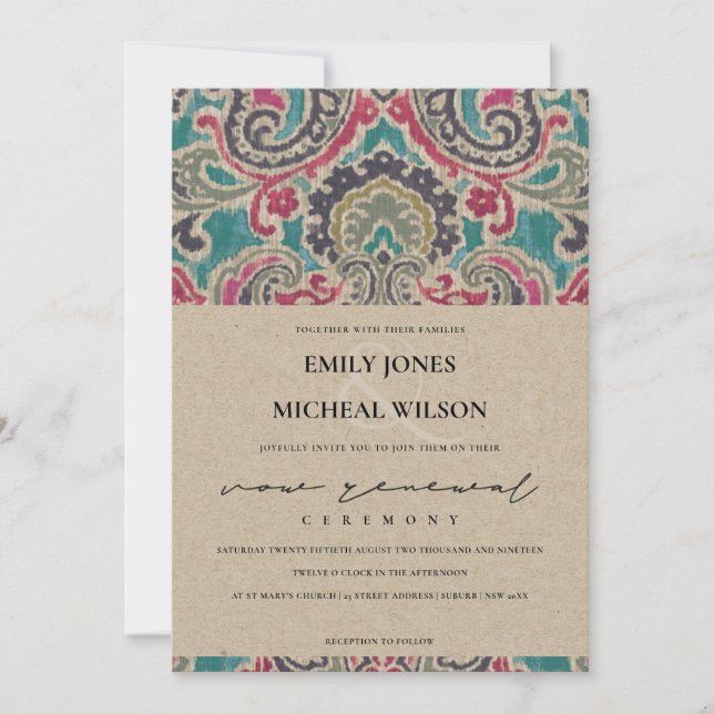 CONVITE DE RENOVAÇÃO DO KRAFT BOHO TRIBAL IKAT PIN (Frente)