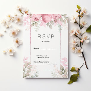 Convite de resposta aquarela rosa menta branco flo