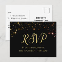 Convite de Resposta Bodas Brilho Dourado & Preto