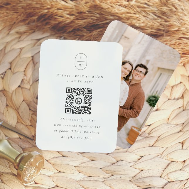 Convite de Resposta com Foto e Código QR de Inicia (Card Front & Back Mock-up)