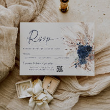 Convite de Resposta de Casamento Azul Naval Boho F