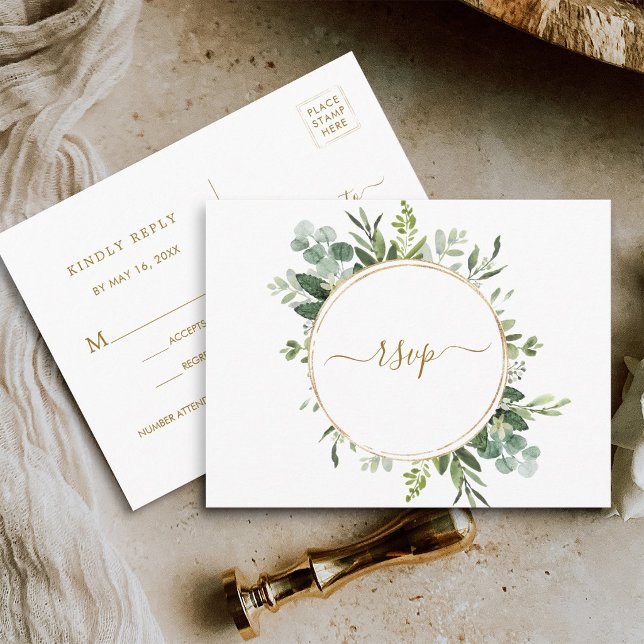 Convite de Resposta de Casamento com Coroa de Círc (Front & Back
)