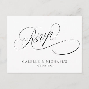 Convite de Resposta de Casamento Preto e Branco co