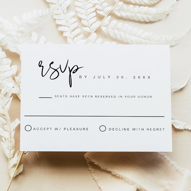 Convite de Resposta de Casamento Preto e Branco Mo (Modern Minimalist Black and White RSVP Card)