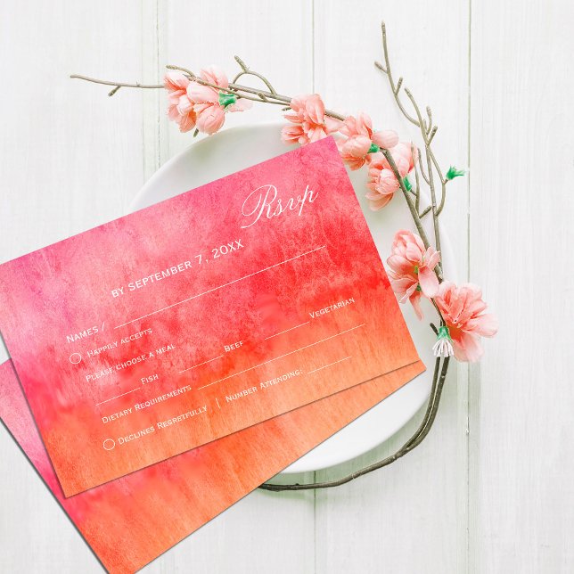 Convite de Resposta de Casamento Rosa Quente e Lar (Watercolor Hot Pink and Orange Wedding Rsvp #elegantwatercolorrsvp #gradientpink,#hotpink #bold)