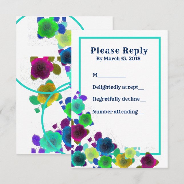 Convite de resposta de cascata floral simples bril (Frente/Verso)