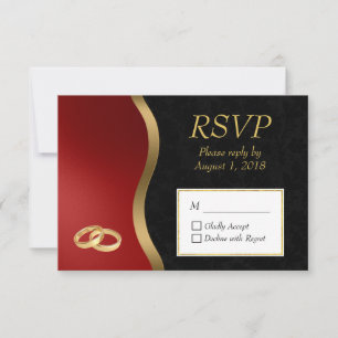 Convite de Resposta Dourado Vermelho e Preto RSVP