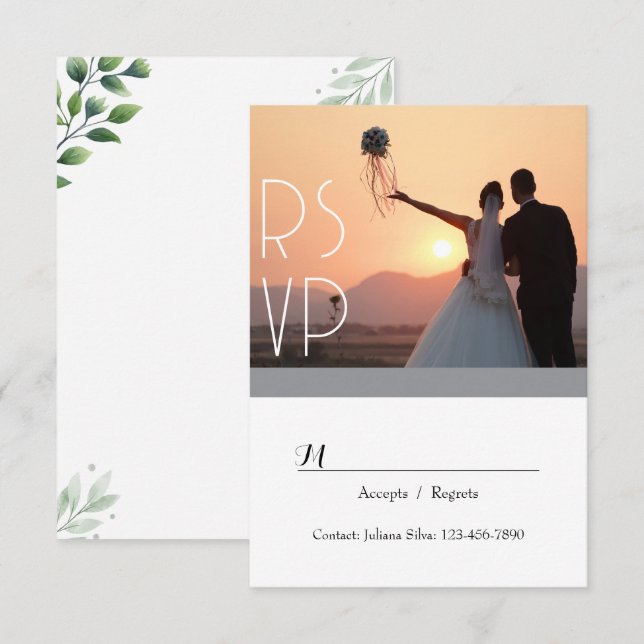 Convite de Resposta Elegante com Folhagem em Scrip (Frente/Verso)