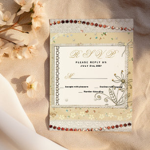 Convite de resposta em renda floral pastel vintage
