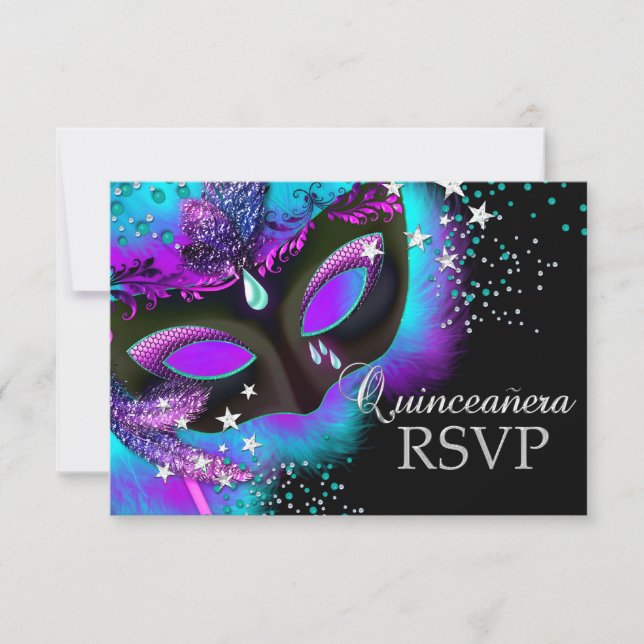Convite de Resposta para Quinceanera de Mascarada  (Frente)