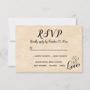 Convite de Resposta Vintage RSVP Coração de Amor M
