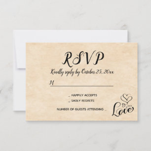 Convite de Resposta Vintage RSVP Coração de Amor M