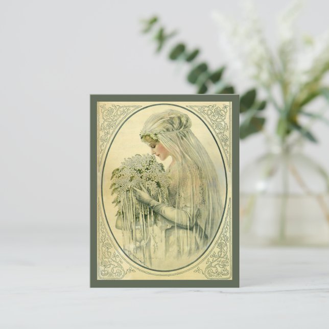 Convite de retrato de noiva de casamento vintage (Em pé/Frente)