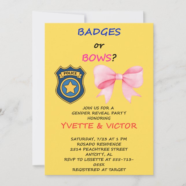 Convite de Revelação de Gênero Badges ou Bows (Frente)