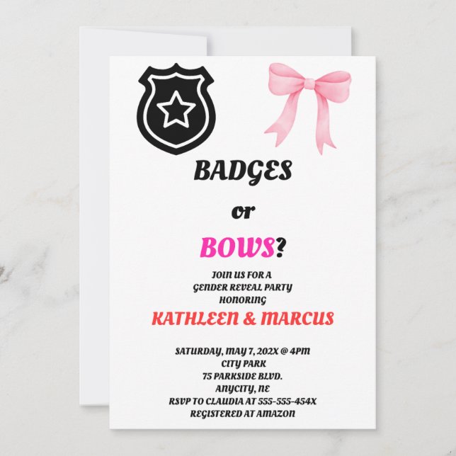 Convite de Revelação de Gênero Badges ou Bows (Frente)