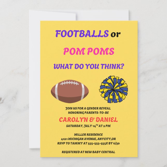 Convite de Revelação de Gênero Bolas de Futebol ou (Frente)